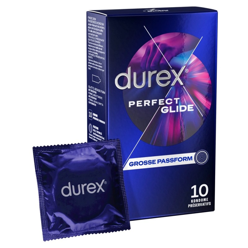 Durex Perfect Glide - Grube Nawilżone Prezerwatywy 10szt